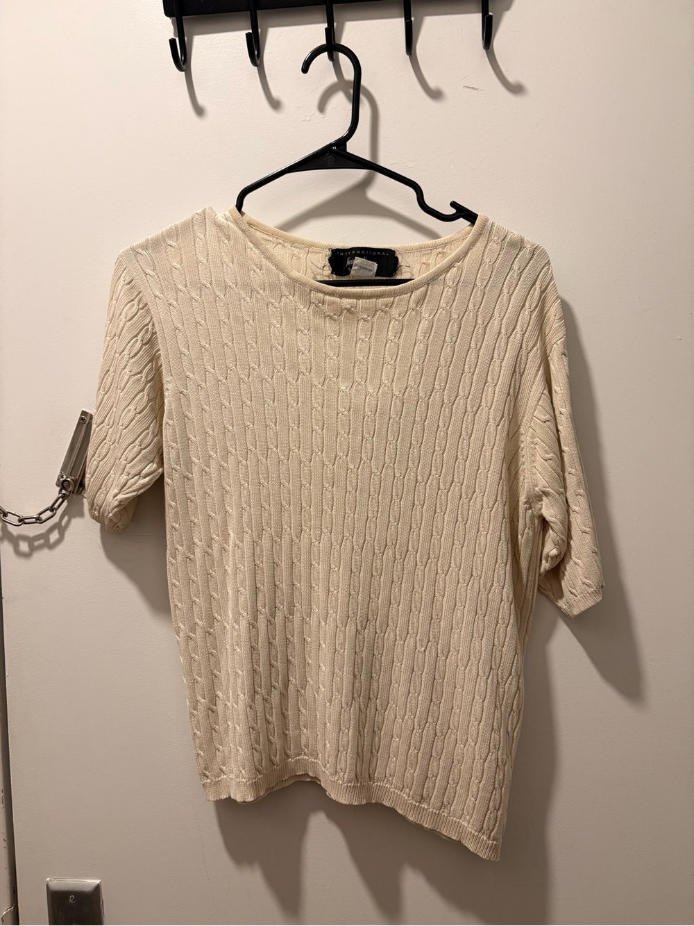 Vintage Neiman Marcus Cream Cable Knit Short Sleeve Sweater 100% silk